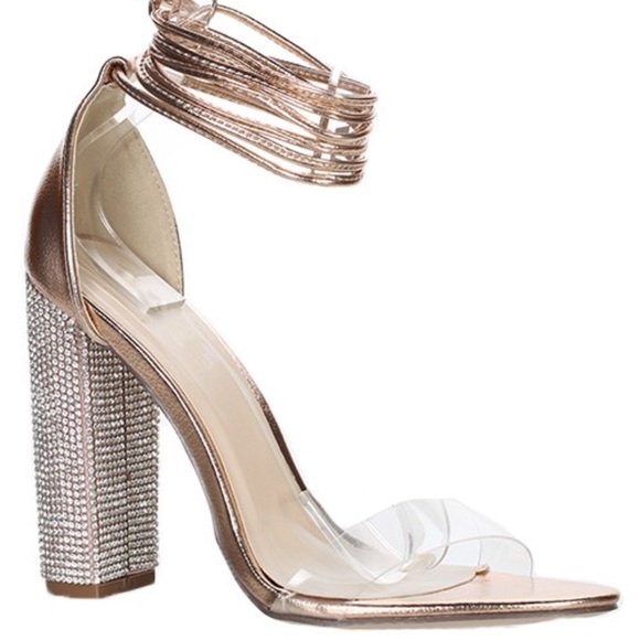 🆕Femme Fatale | Diamanté Perspex Rose Gold Heels - Picture 7 of 8